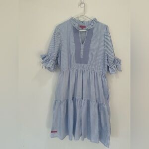 Simply Southern blue and White Striped Tiered Dress bows spring size XL